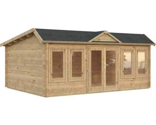 Abri de jardin Palmako Claudia Pent 19,4 m² avec plancher 578 x 425 cm imprégné par immersion marron Abri de jardin en bois avec fenêtres et double porte