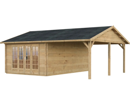Abri de jardin Palmako Irene 19,0+16,2 m² 703 x 619 cm apprêté par immersion marron Maison de jardin en bois avec annexe