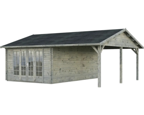 Abri de jardin Palmako Irene 19,0+16,2 m² 703 x 619 cm apprêté par immersion gris Abri de jardin en bois avec véranda couverte