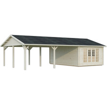 Holzgartenhaus mit Carportanbau