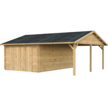 Gartenhaus mit Anbau aus Holz und Dachpappe