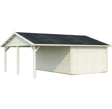 Holzgartenhaus mit Carport und Dachpappe