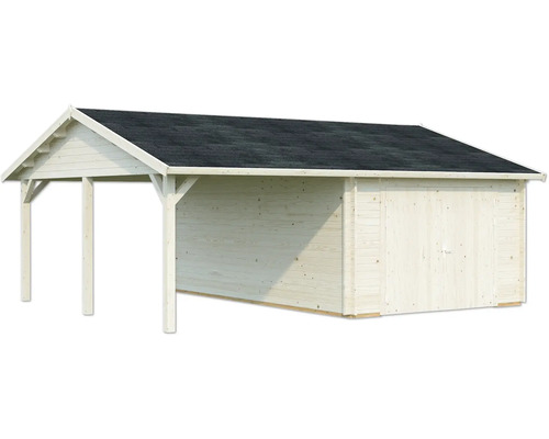 Einzelgarage Palmako Roger 19,0+16,2m² mit Holztor 703 x 619 cm tauchgrundiert Holzgartenhaus mit Carport und Dachpappe