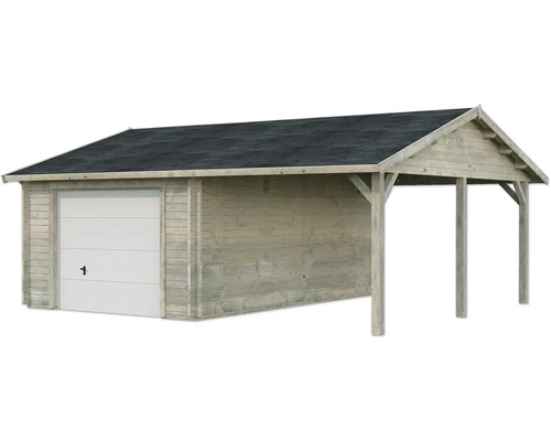 Einzelgarage Palmako Roger 19,0+16,2m² mit Sektionaltor 703 x 619 cm tauchgrundiert grau Garage mit Carport aus Holz