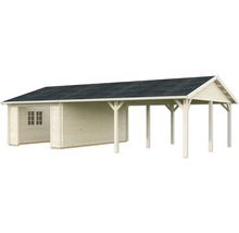 Holzgartenhaus mit Carport und Fenster