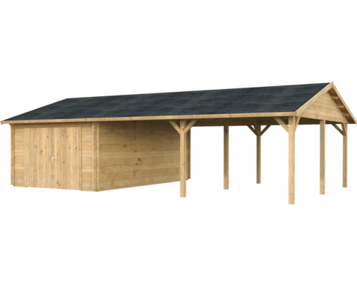 Holzgartenhaus mit Carport Anbau