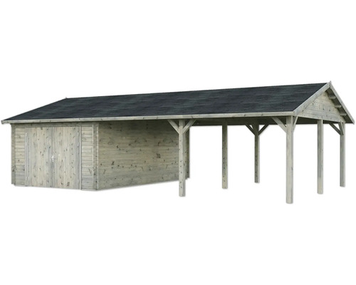 Holzgarage mit angebautem Carport