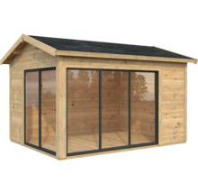 Abri de jardin en bois avec façade en verre