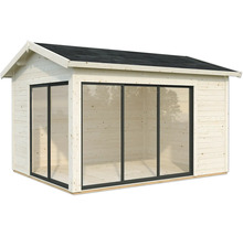Holzgartenhaus mit Glasschiebetüren