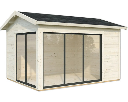 Holzgartenhaus mit Glasschiebetüren