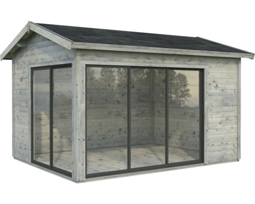 Abri de jardin Palmako Amanda 11,2 m² Slide Plus avec plancher 434 x 340 cm imprégné par immersion gris Abri de jardin en bois avec portes coulissantes