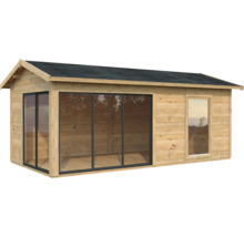 Abri de jardin en bois avec fenêtre et porte coulissante