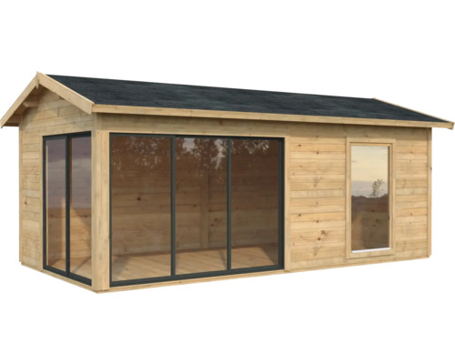 Abri de jardin Palmako Amanda 17,1 m² Slide avec plancher 639 x 340 cm imprégné par immersion marron Abri de jardin en bois avec fenêtre et porte coulissante