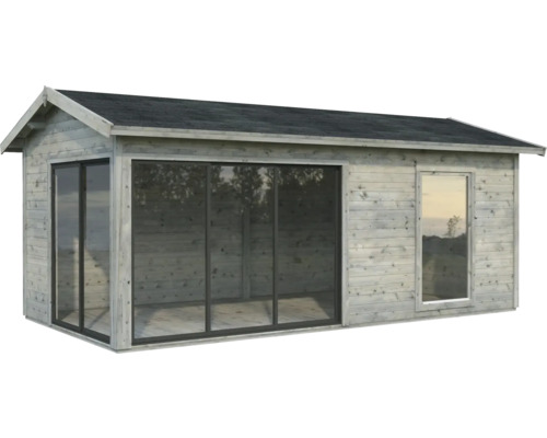 Abri de jardin Palmako Amanda 17,1 m² Slide avec plancher 639 x 340 cm imprégné par immersion gris Abri de jardin en bois avec portes coulissantes et fenêtre