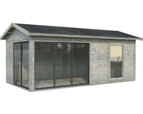 Abri de jardin Palmako Amanda 17,1 m² Slide Plus avec plancher 639 x 340 cm imprégné par immersion gris Maison de jardin en bois avec fenêtres et porte coulissante