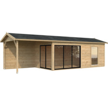 Abri de jardin en bois avec auvent, fenêtres coulissantes et élément de fenêtre