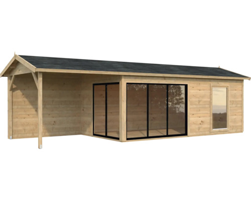 Abri de jardin en bois avec auvent, fenêtres coulissantes et élément de fenêtre