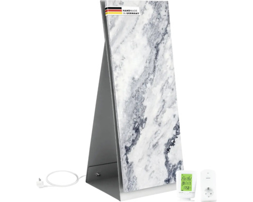 Chauffage infrarouge en pierre naturelle Marwona Qarama 100x40 cm 800 watts avec thermostat radio, récepteur et pied de support