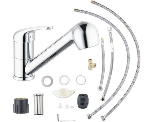 Robinet de cuisine avec douchette extractible et accessoires de montage