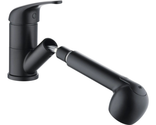 Schwarze Küchenarmatur mit ausziehbarer Geschirrbrause