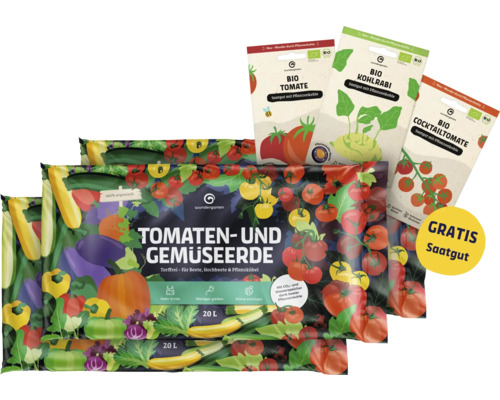 Terreau pour tomates et légumes avec paquets de graines bio
