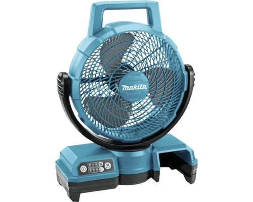 Makita Logo. Akkuventilator mit Tragegriff.