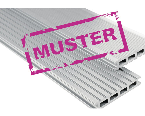 Handmuster zu Konsta WPC Terrassendiele Primera Hohlkammerprofil glatt 26x145 mm grau Handmuster zu Konsta WPC Terrassendiele Primera Hohlkammerprofil glatt 26x145 mm grau