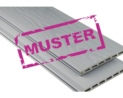 Handmuster zu Konsta WPC Terrassendiele Extenso Hohlkammerprofil strukturiert mattiert 20x190 mm hellgrau