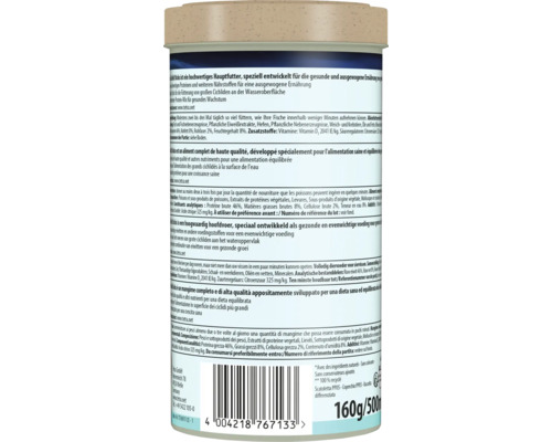 Étiquette d''une boîte de nourriture pour poissons de Tetra