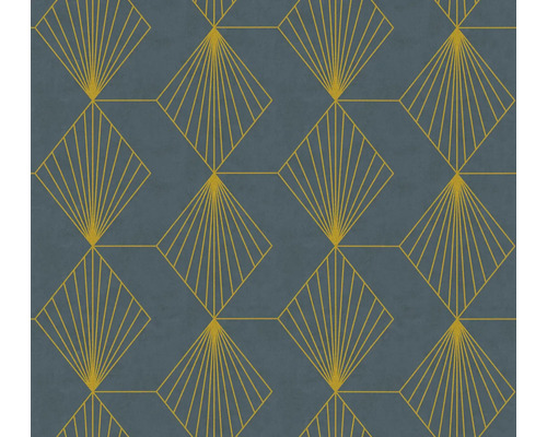 Papier peint intissé 36156-1 French Affair Art Deco graphique bleu or Papier peint avec motif géométrique en éventail