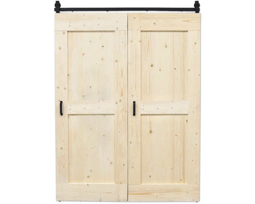 Pertura Falt-Schiebetür-Komplettset Yorick Midbar Vintage unbehandelt 1200x2150 mm inkl.Laufschiene mit Rolle,Griff-Set Doppelte Scheunentür aus Holz mit Schiebetürbeschlag