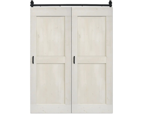 Pertura Falt-Schiebetür-Komplettset Yorick Midbar Vintage weiß 1200x2150 mm inkl.Laufschiene mit Rolle,Griff-Set Doppelte Schiebetür aus Holz mit Beschlägen
