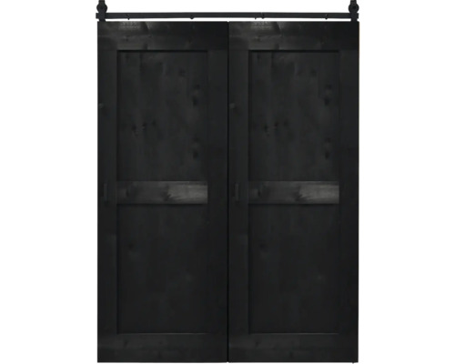 Pertura Falt-Schiebetür-Komplettset Yorick Midbar Vintage schwarz 900x2150 mm inkl.Laufschiene mit Rolle,Griff-Set Schwarze Holzschiebetür mit Beschlägen