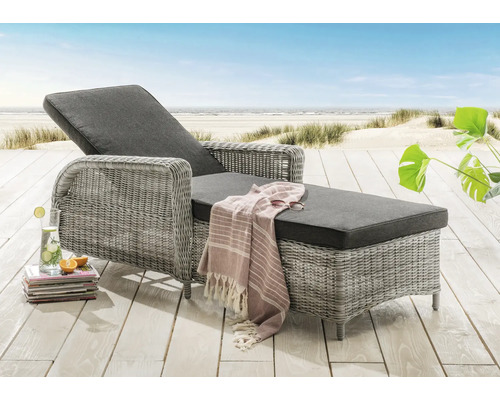 Chaise longue Destiny CASA 202x83x58 cm avec galette d'assise, rotin synthétique, vintage blanc Chaise longue Destiny CASA 202x83x58 cm avec galette d'assise, rotin synthétique, vintage blanc