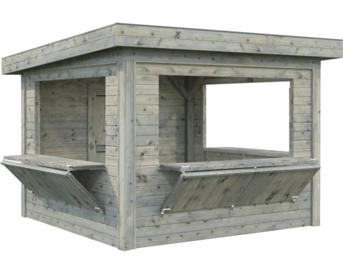 Stand de marché Palmako Lenna 8,3 m² Set 306 300 x 300 cm imprégné par immersion gris Bar de jardin en bois avec deux comptoirs pliants