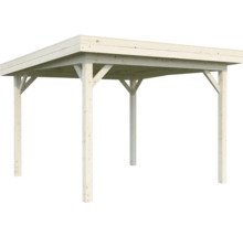 Carport en bois avec toit plat et quatre poteaux