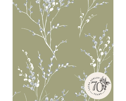 Vliestapete 121074 Laura Ashley Kätzchenweide grün Tapete mit Weidenkätzchen-Muster