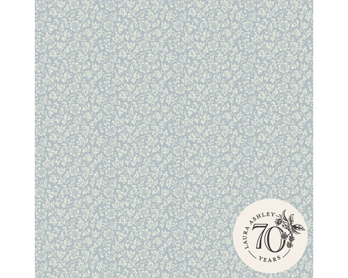 Papier peint intissé 121078 Laura Ashley fleurs blanc bleu Papier peint Laura Ashley à motif floral et logo Laura Ashley pour le 70e anniversaire