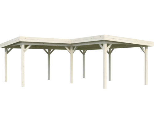 Holzcarport mit Flachdach und mehreren Pfosten