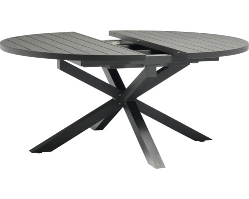 Table de jardin ronde extensible avec piètement en forme de X