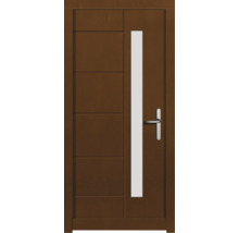 Porte d''entrée marron avec insert en verre et poignée