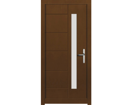 Porte d'entrée DW02 pin/chêne Aformosia 1100x2100 mm tirant droit (ouverture vers l'intérieur) Porte d''entrée marron avec insert en verre et poignée