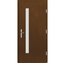 Porte d''entrée avec partie vitrée et poignée en acier inoxydable