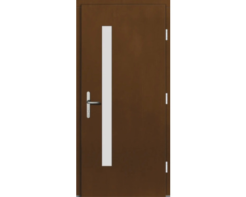 Porte d''entrée avec partie vitrée et poignée en acier inoxydable