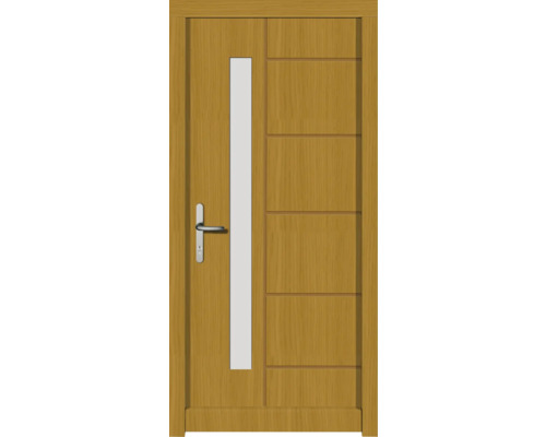 Haustür DW02 Kiefer/Eiche S12-Honig 1000x2100 mm DIN Links (nach innen öffnend) Holztür mit Glaseinsatz und Edelstahl-Türgriff