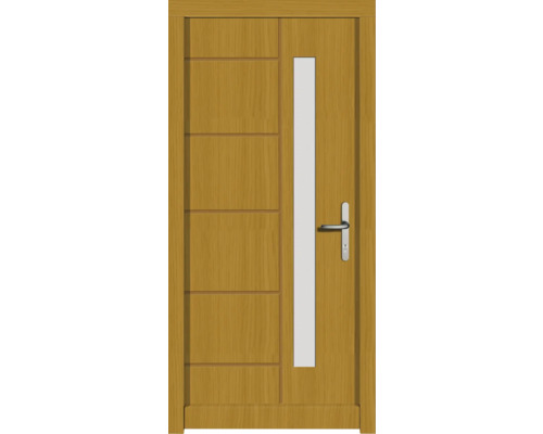 Porte d'entrée DW02 pin/chêne S12-Honig 1100x2100 mm tirant droit (ouverture vers l'intérieur) Porte en bois avec insert en verre et poignée de porte