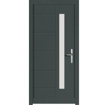 Porte d''entrée grise avec insert en verre et poignée en acier inoxydable