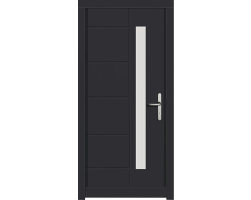 Porte d'entrée DW02 pin RAL 7016 gris anthracite 1100x2100 mm tirant droit (ouverture vers l'intérieur) Porte d''entrée moderne avec insert en verre et poignée en métal