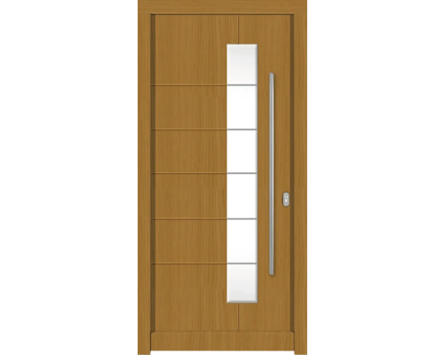Holztür mit Glaseinsatz und Türgriff