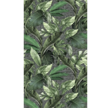 Tapete mit tropischen Blättern und Backsteinmuster